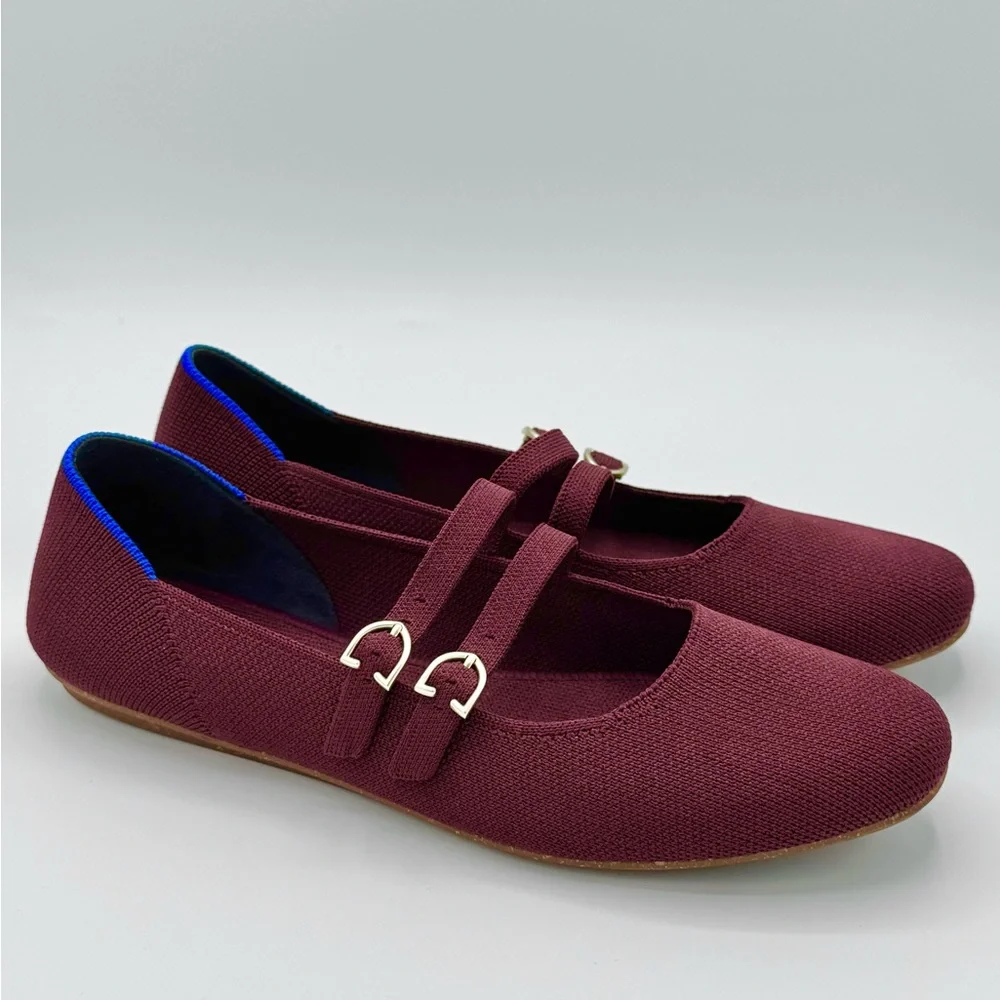 Rothy’s Double Buckle Mary Jane Flats “Cabernet” size 7 Like-New - Picture 1 of 13
